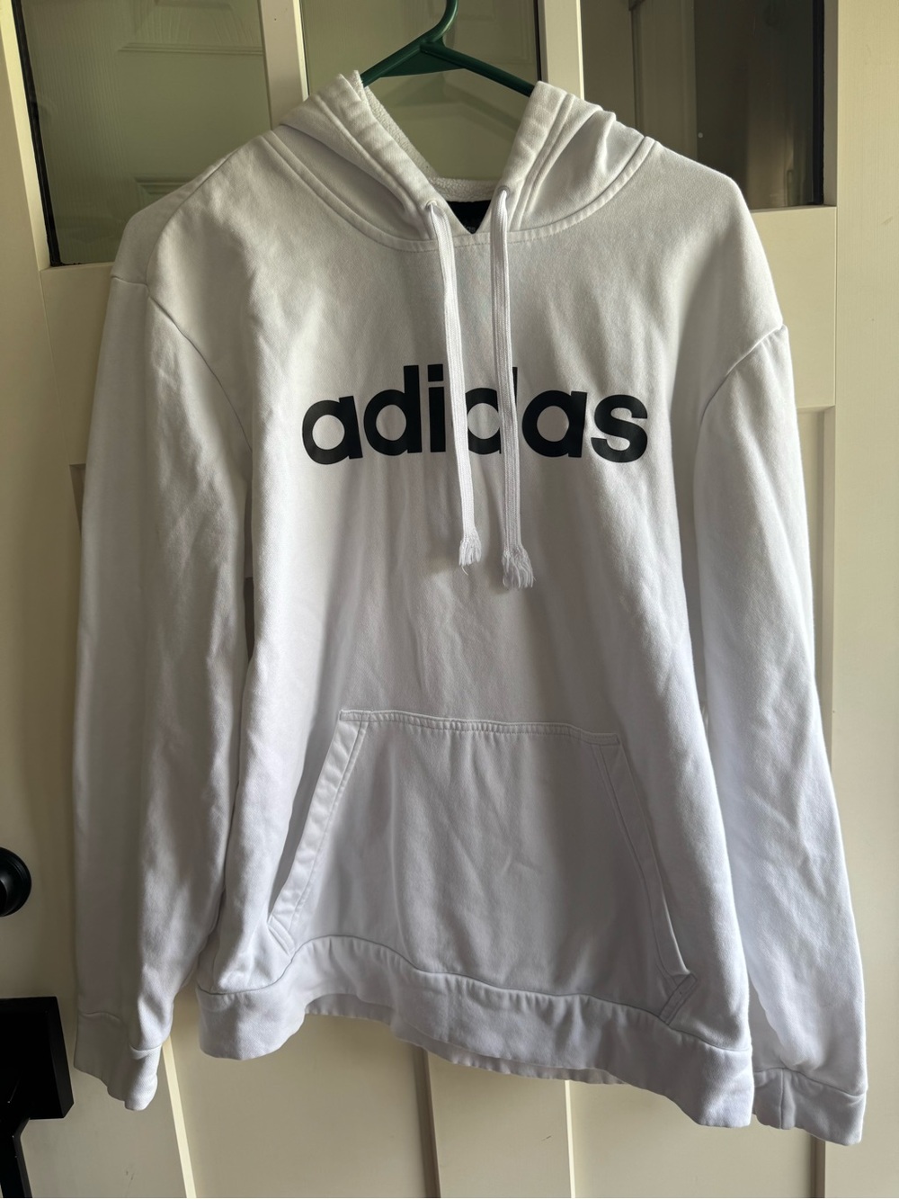 adidas White Crewneck Hoodie with Black Logo
